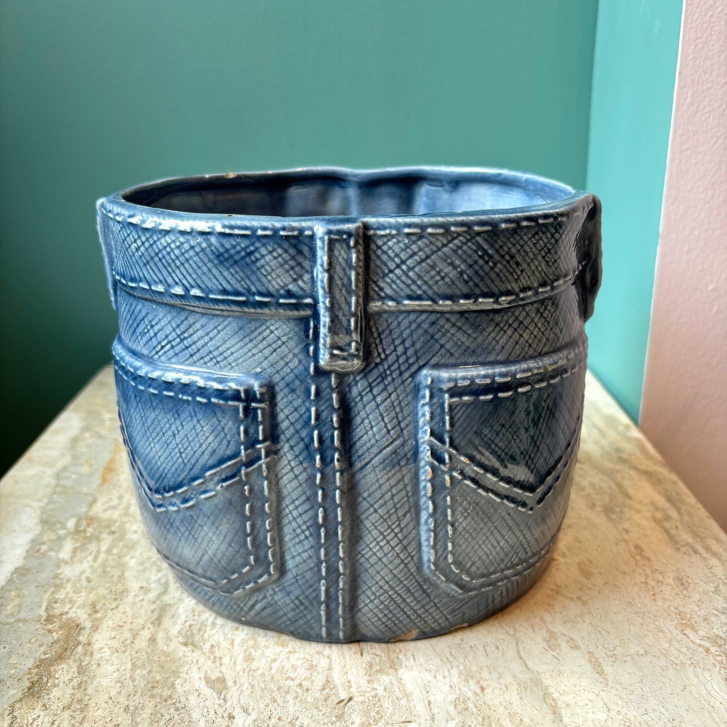 Vintage Ceramic Denim Shorts Planter