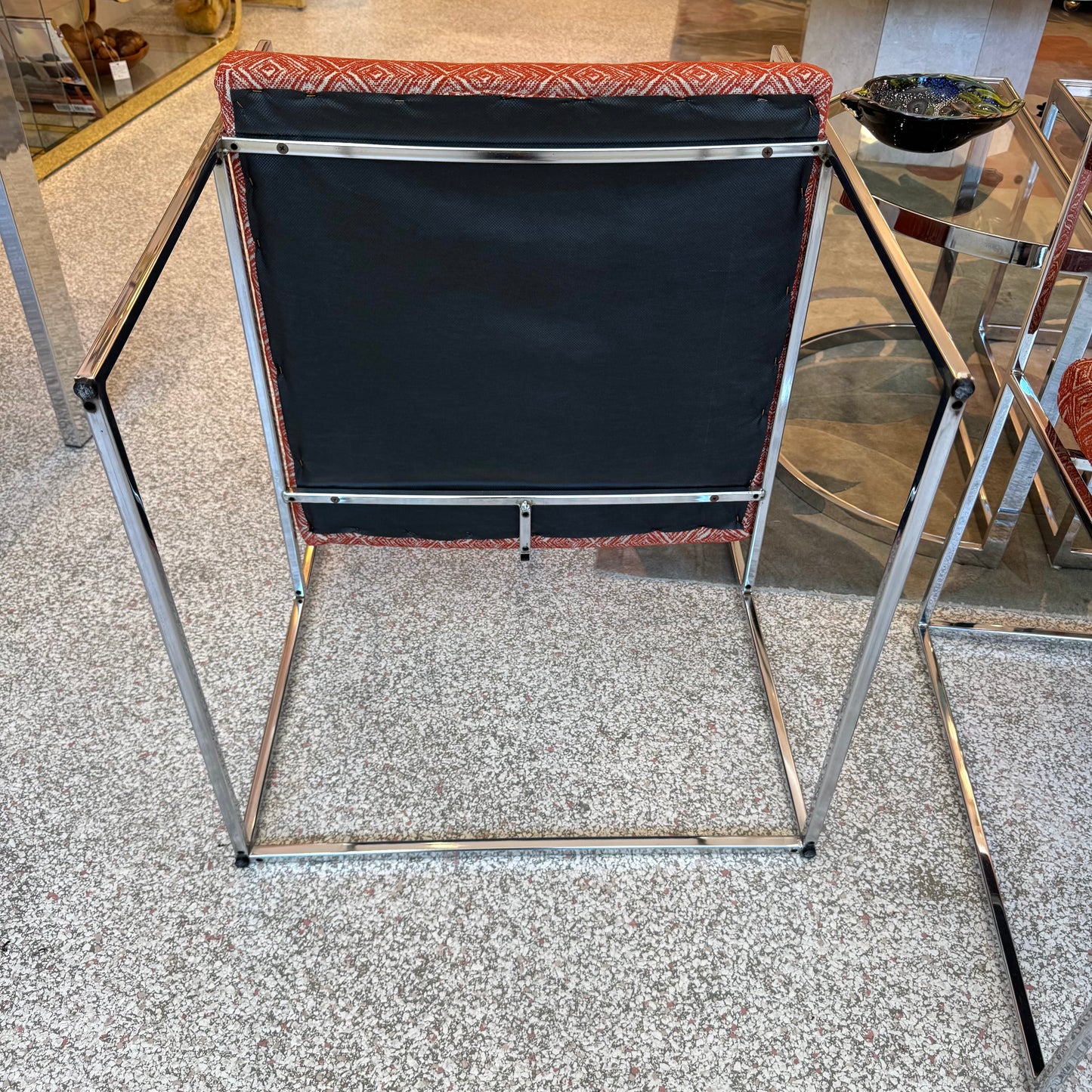 Vintage Set of 4 Milo Baughman '1188' Chrome and Orange Wool Dining Chairs