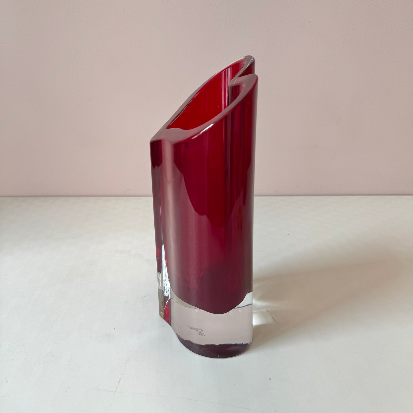 Vintage Crystal Red Heart Vase by Movado