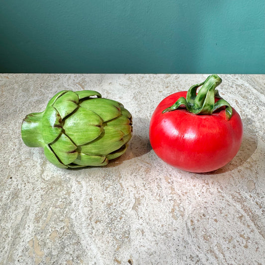 Vintage Ceramic Tomato & Artichoke Salt Pepper Shakers