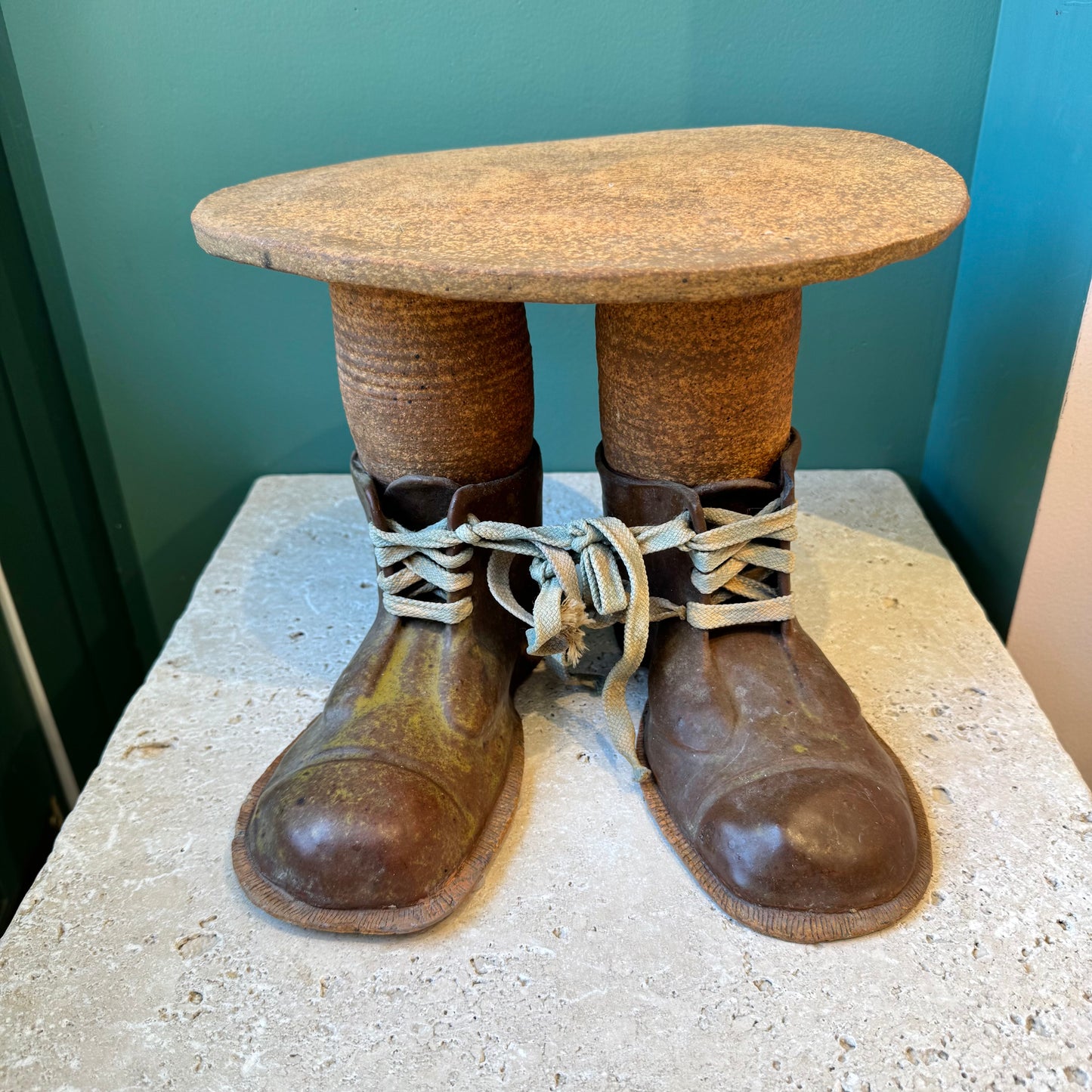 Vintage Folk Art Ceramic Shoes Stool/Plant Stand
