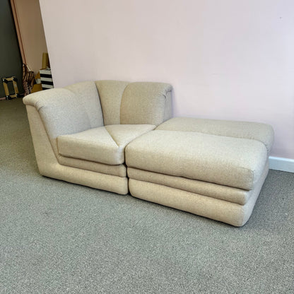 Vintage Soft Beige Tweed Chair & Ottoman
