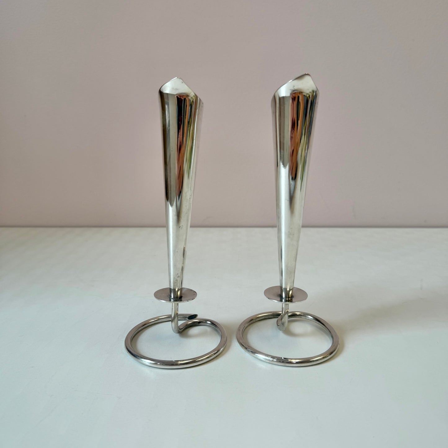 Pair of Mid-Century Danish Silver Plated Calla Lily Candlestick Holders by Hans Jensen