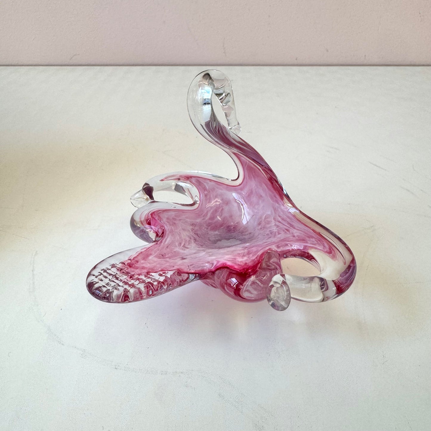 Vintage Pink Murano Glass Style Swan Catchall Dish