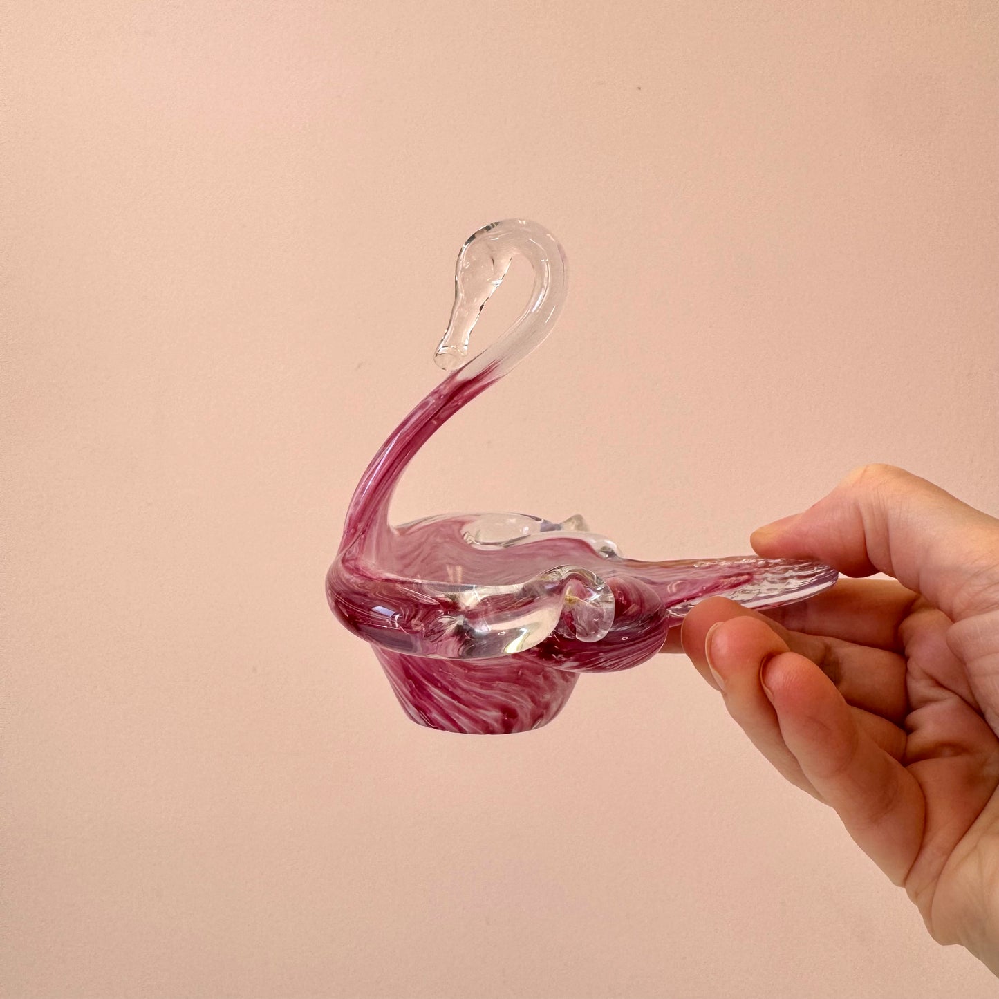 Vintage Pink Murano Glass Style Swan Catchall Dish