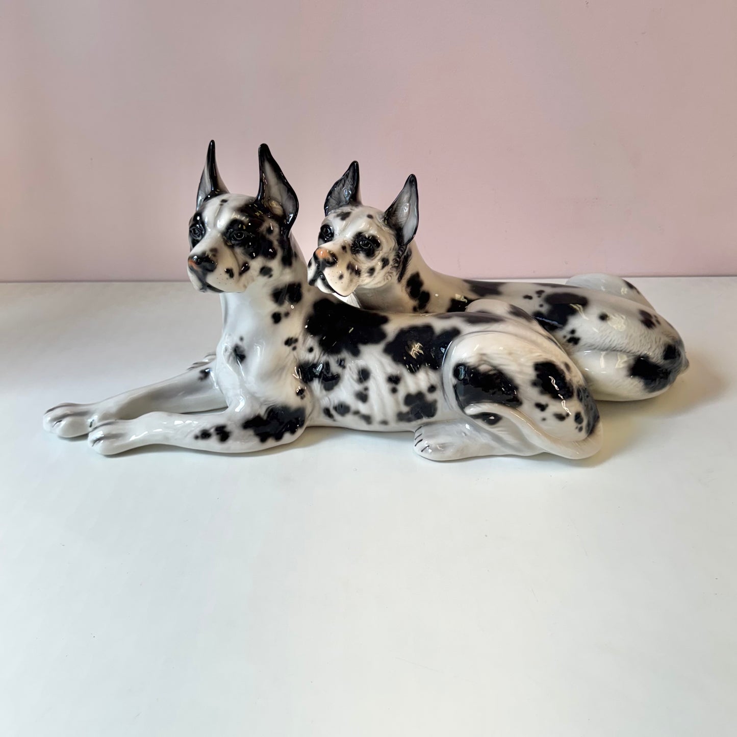 Vintage Porcelain Great Danes Resting Sculpture by Giovanni Ronzan