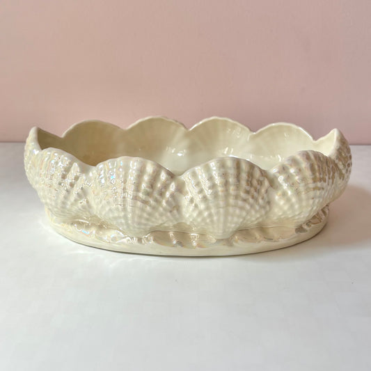 Vintage Opalescent Ceramic Shell Planter Bowl