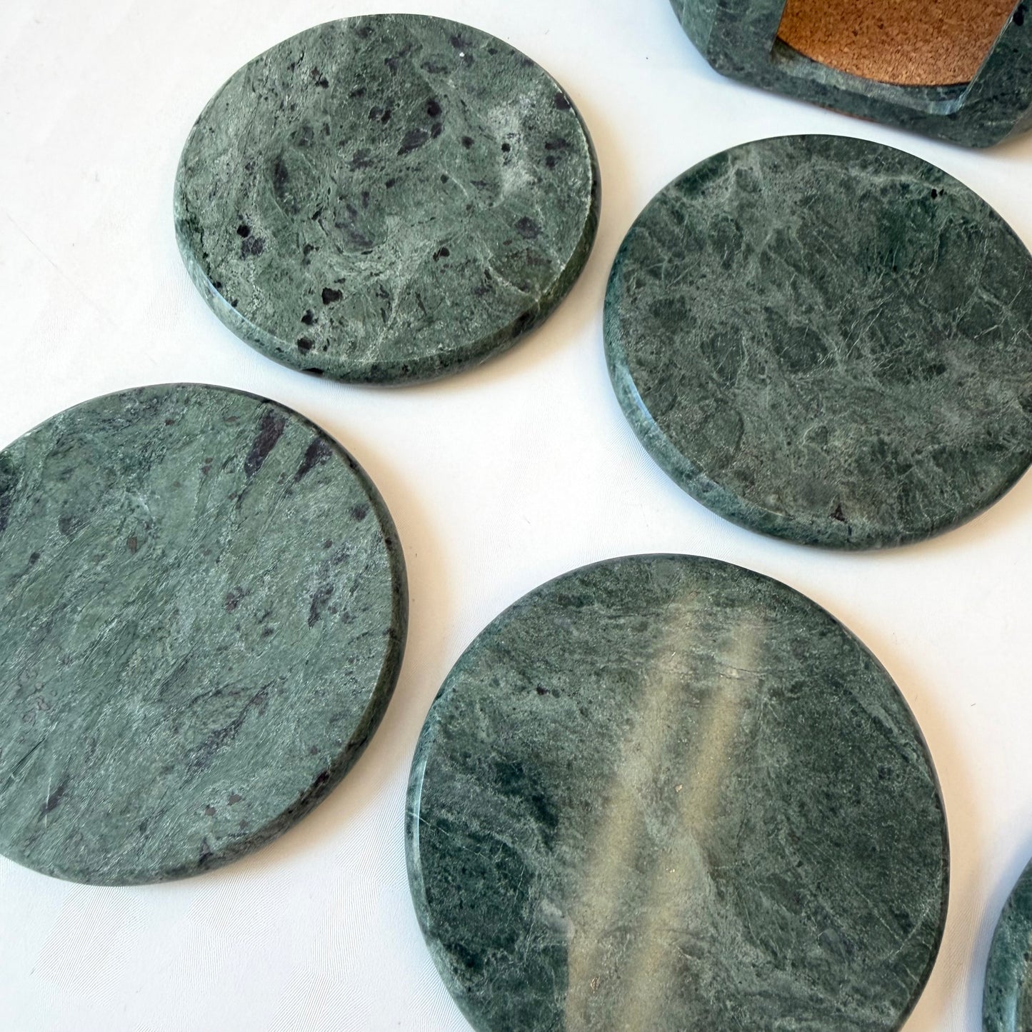 Vintage Green Marble Coaster Set and Caddy