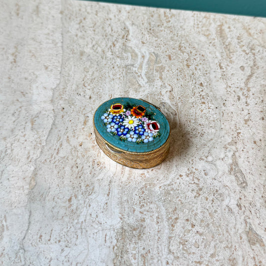 Vintage Italian Micro Mosaic Oval Pill Box