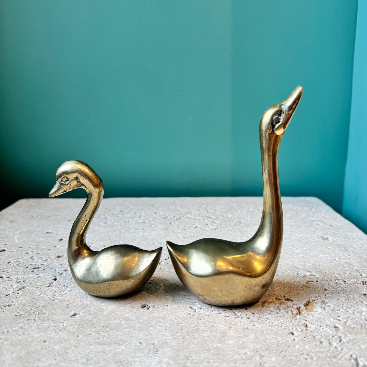 Pair of Small Vintage Brass Swan Figurines
