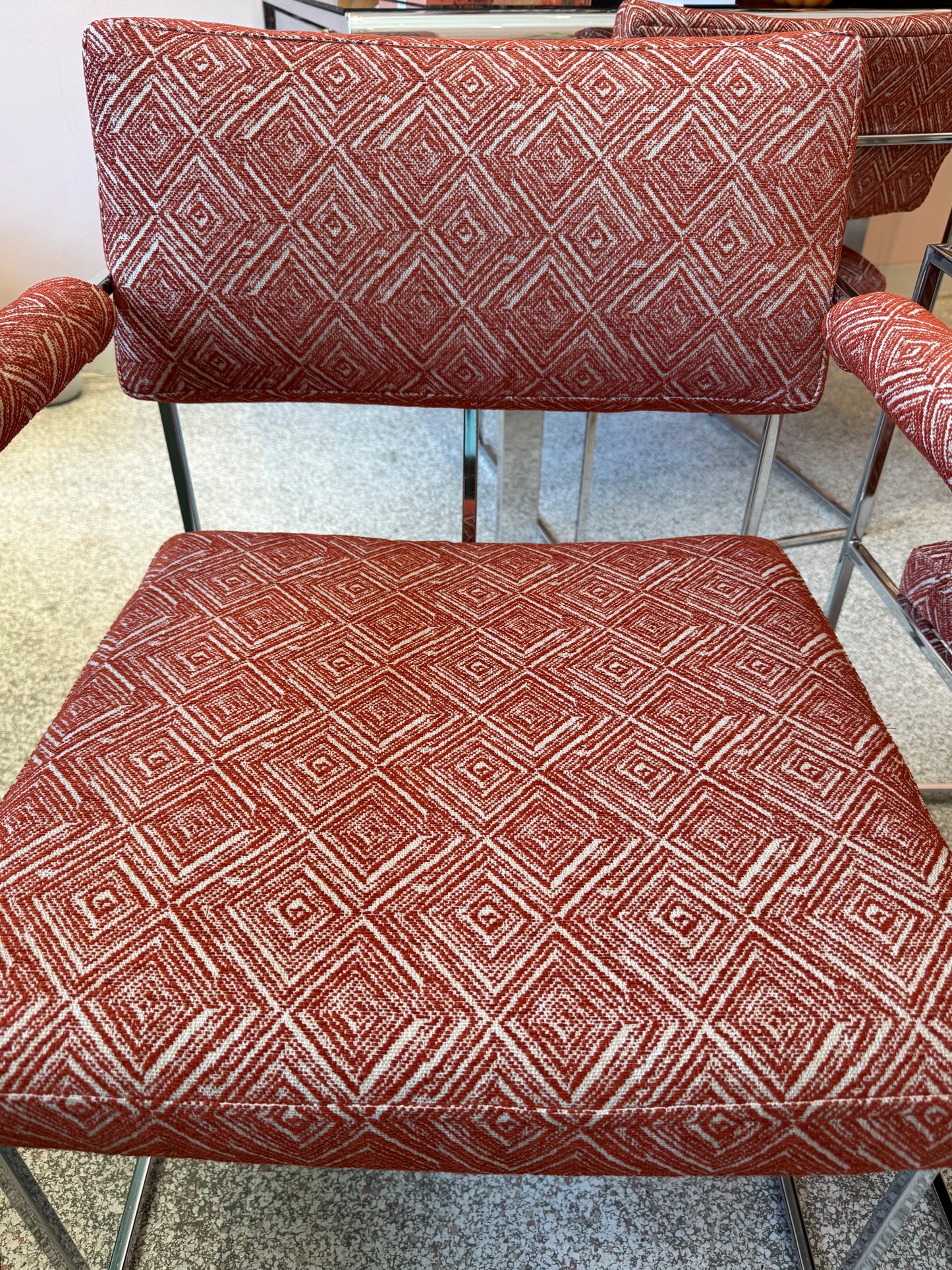 Vintage Set of 4 Milo Baughman '1188' Chrome and Orange Wool Dining Chairs