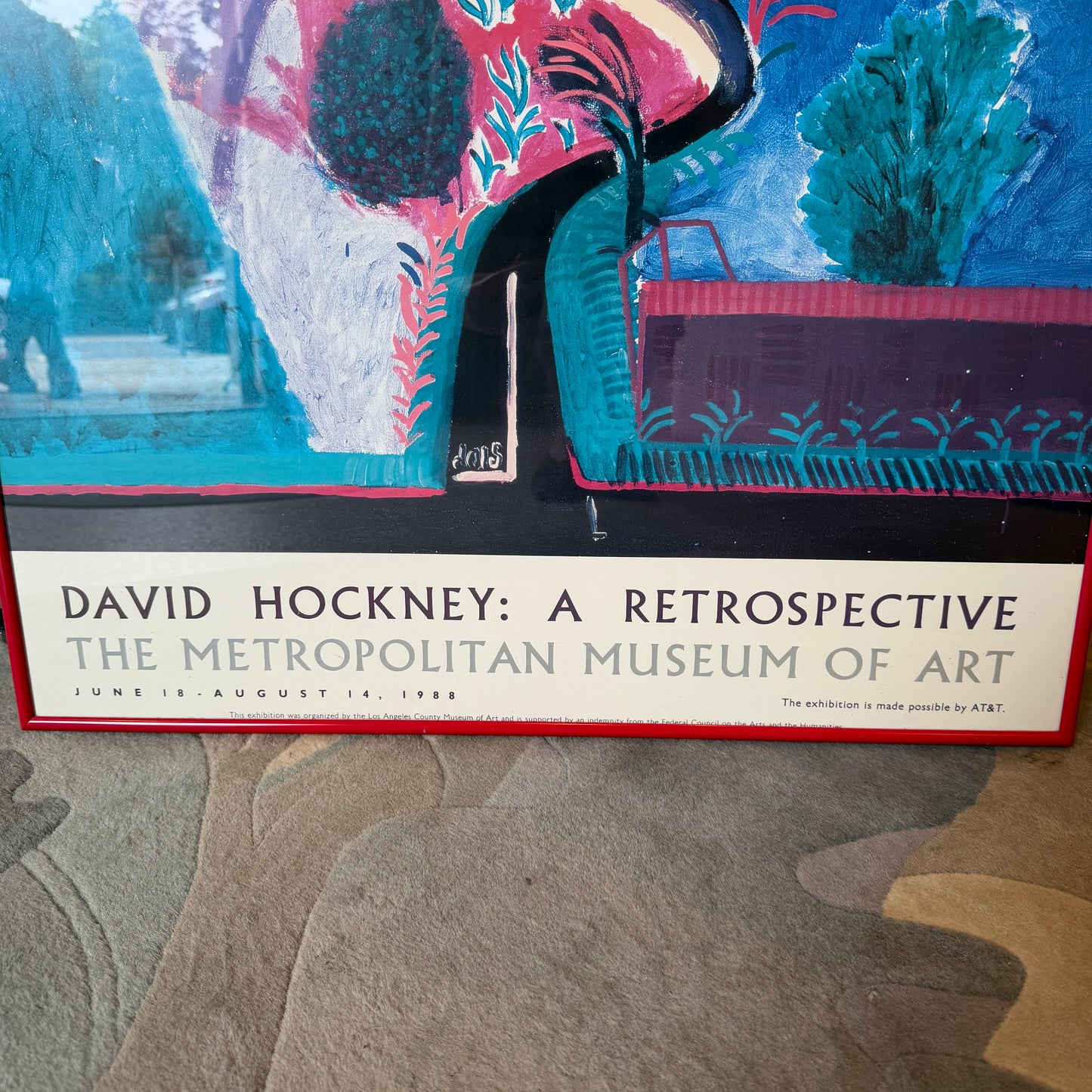 Vintage David Hockney "A Retrospective" 1988 Museum Poster - Framed