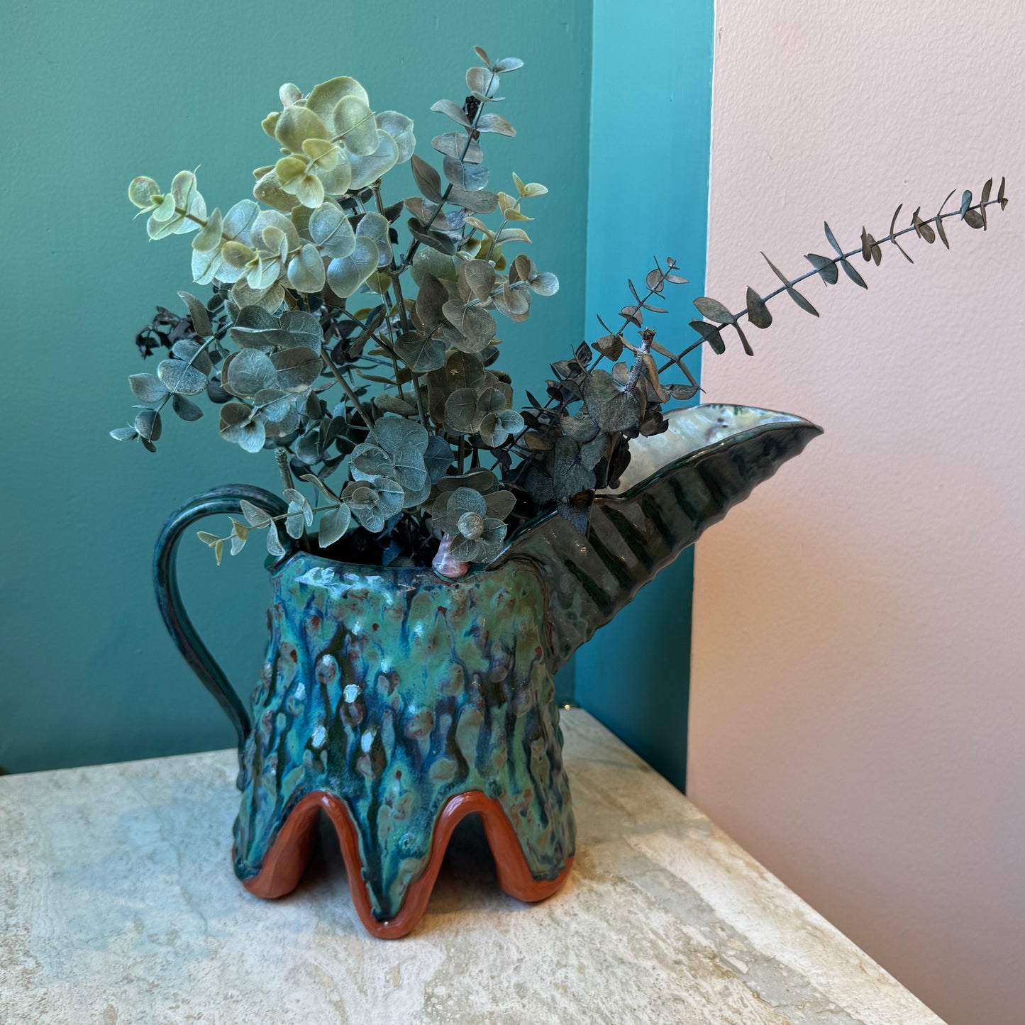 Large Vintage Studio Pottery Pitcher signed Flyn