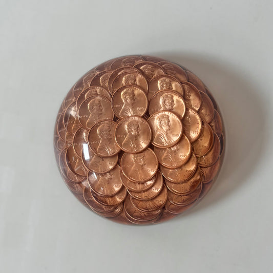 Vintage 1989 Penny Lucite Paperweight