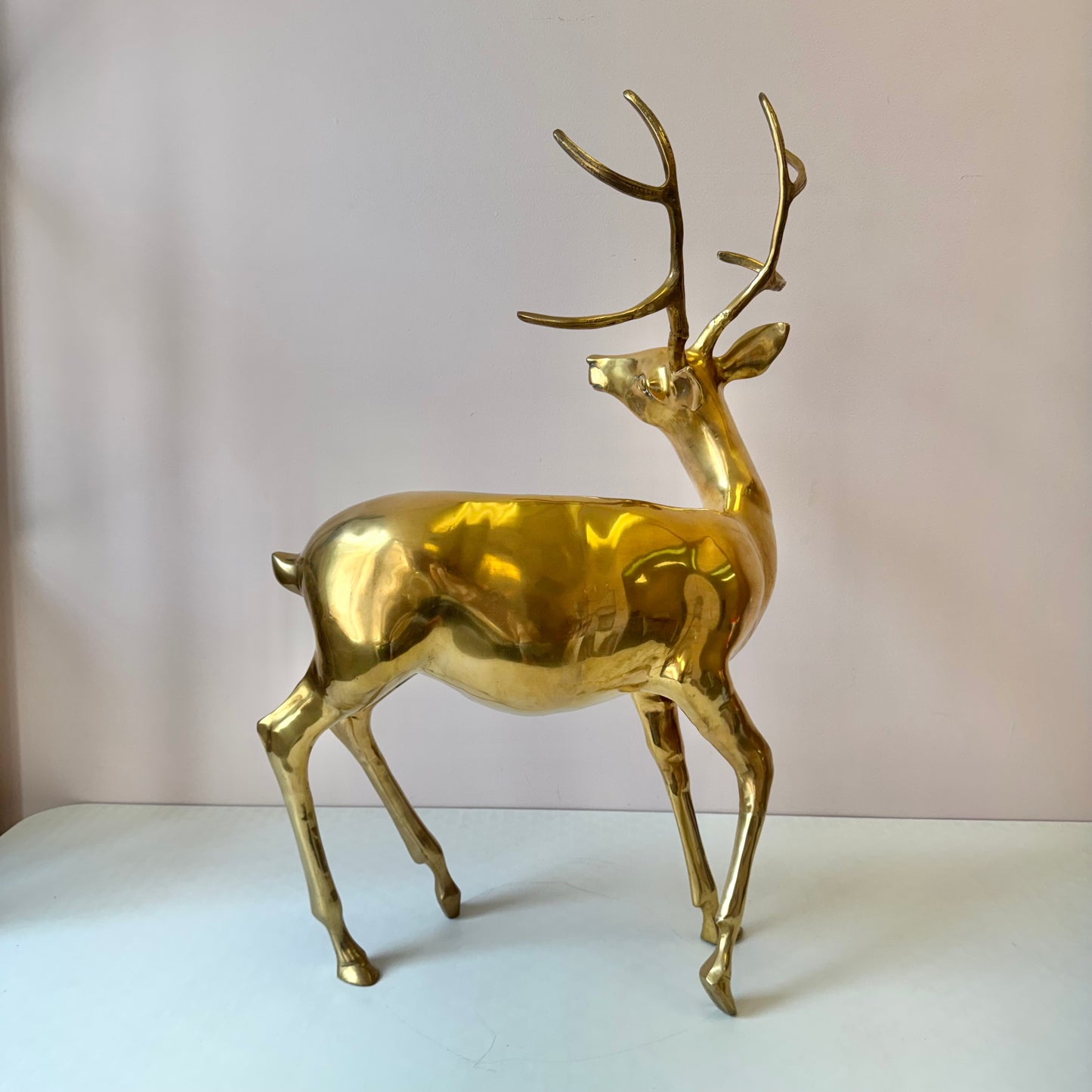 Vintage Extra Large Brass Stag Deer Statue