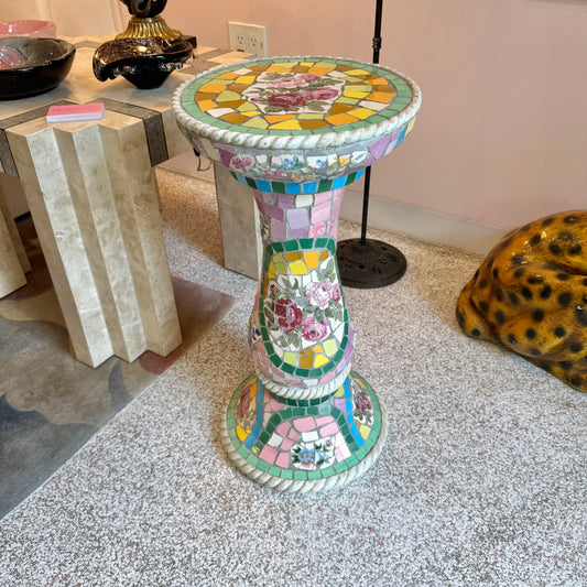 Vintage Colorful Floral Mosaic Tile Pedestal