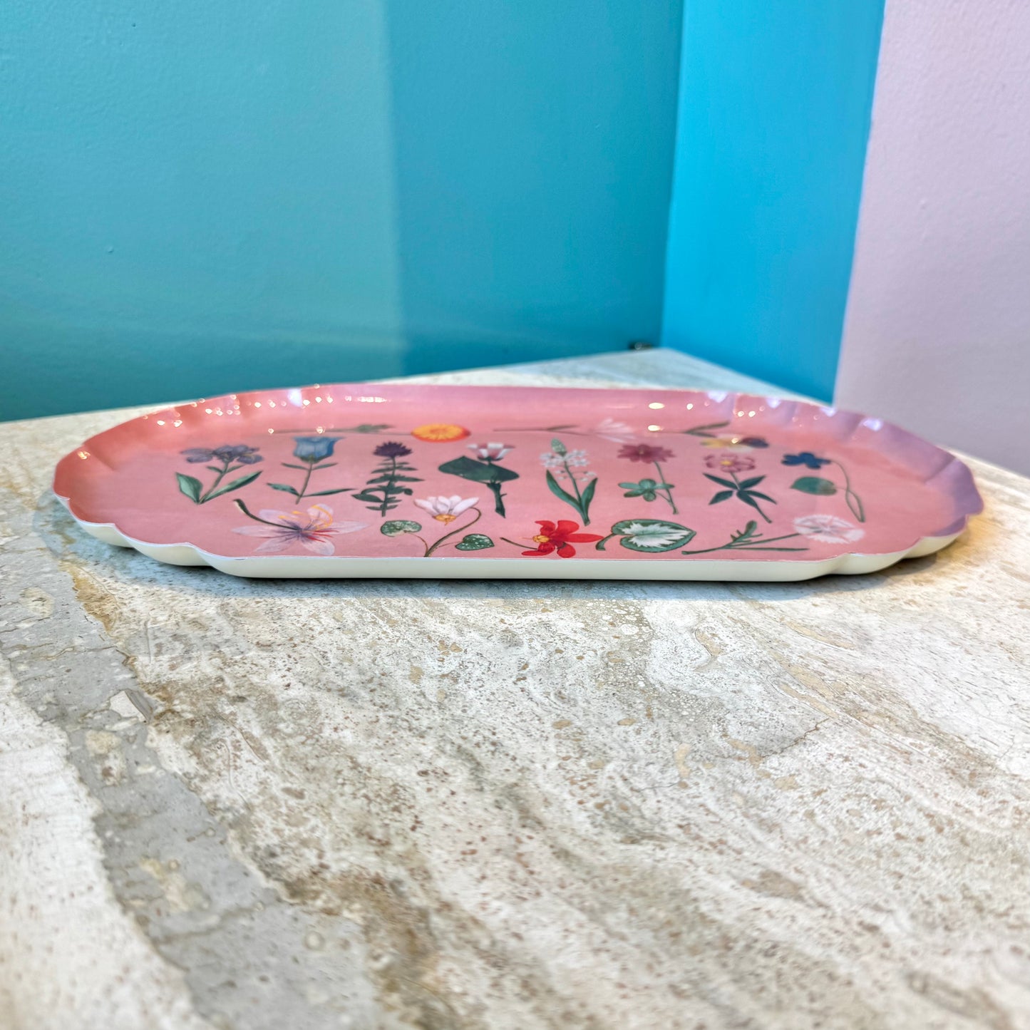 Festival of Flowers Scalloped Enamel Tray by Roomytown London