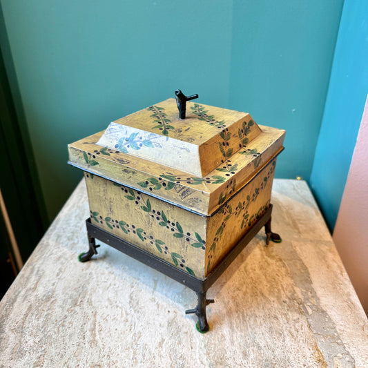 Vintage Hand Painted Berry and Vine Metal Box