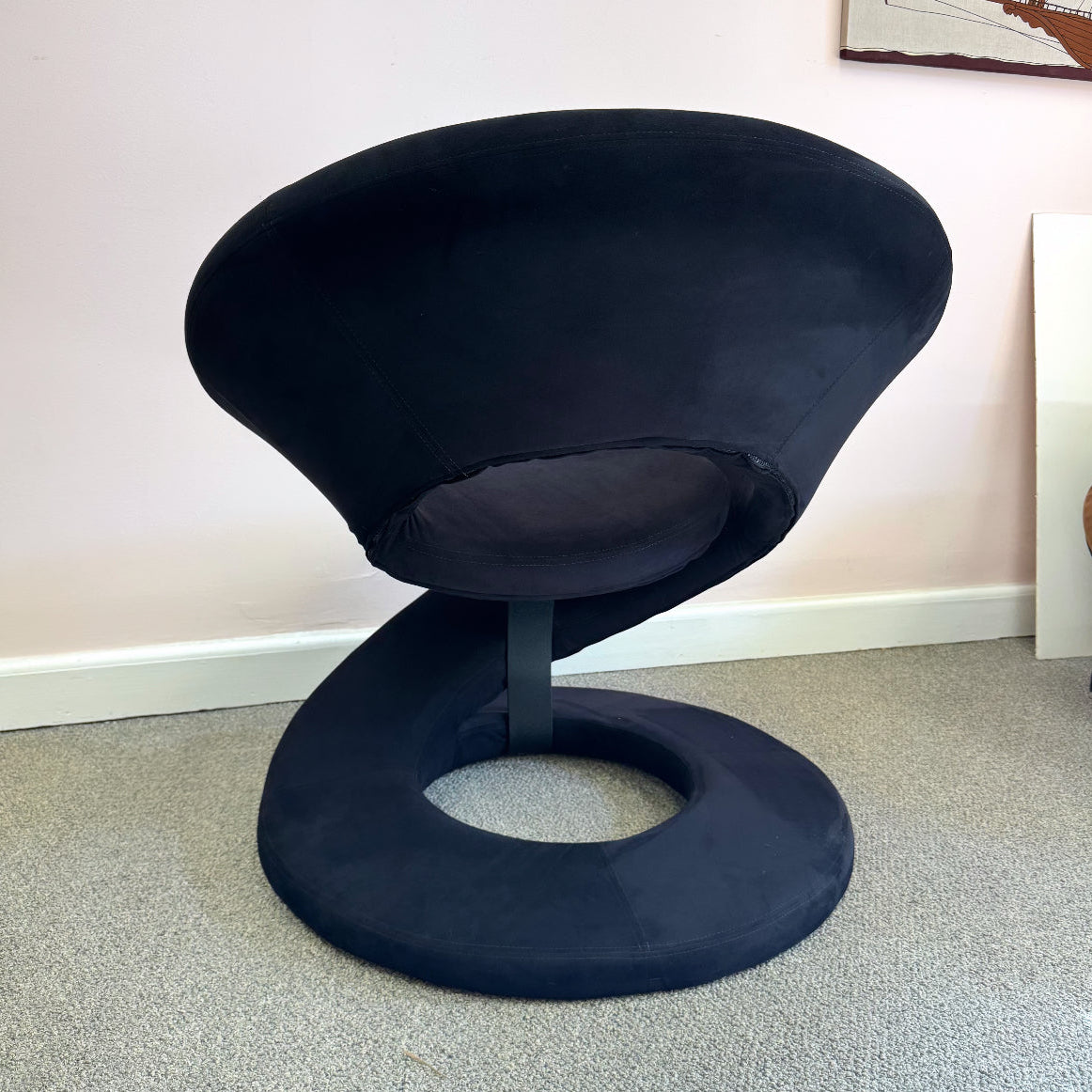 Vintage Spiral Ribbon Chair in Black Suede Attributed to Jaymar