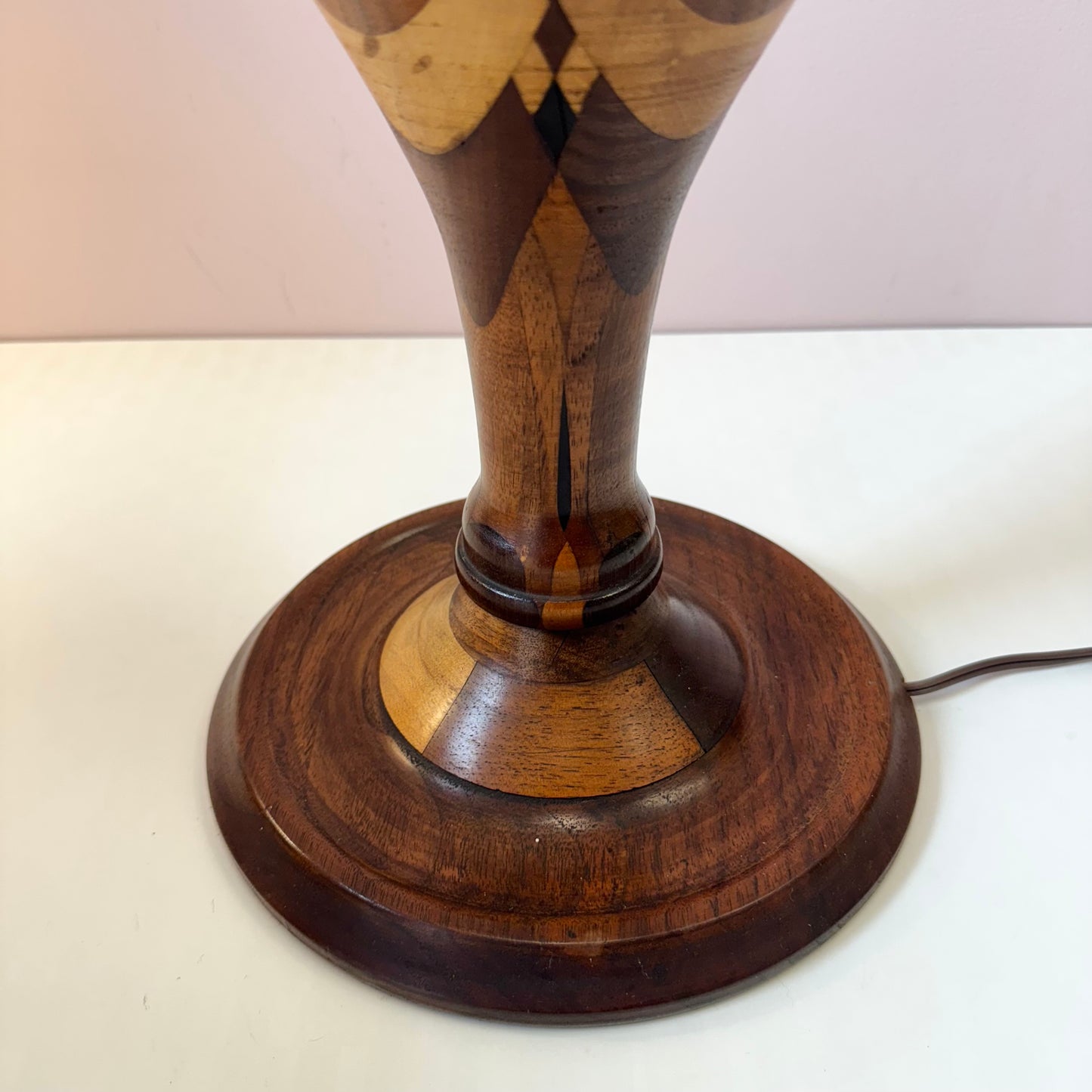 Mid Century Turned Mixed Wood Lamp W/Shade