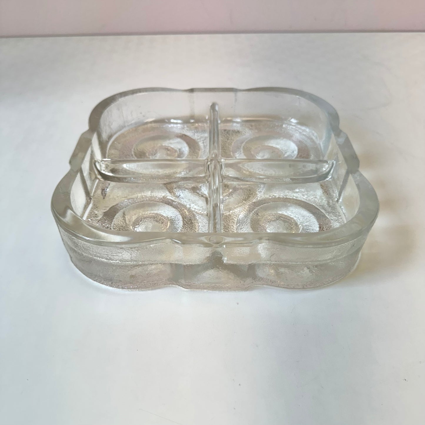 Vintage Lars Hellsten for Skruf Glasbruk "On The Rocks" 4-Section Divided Glass Serving Dish