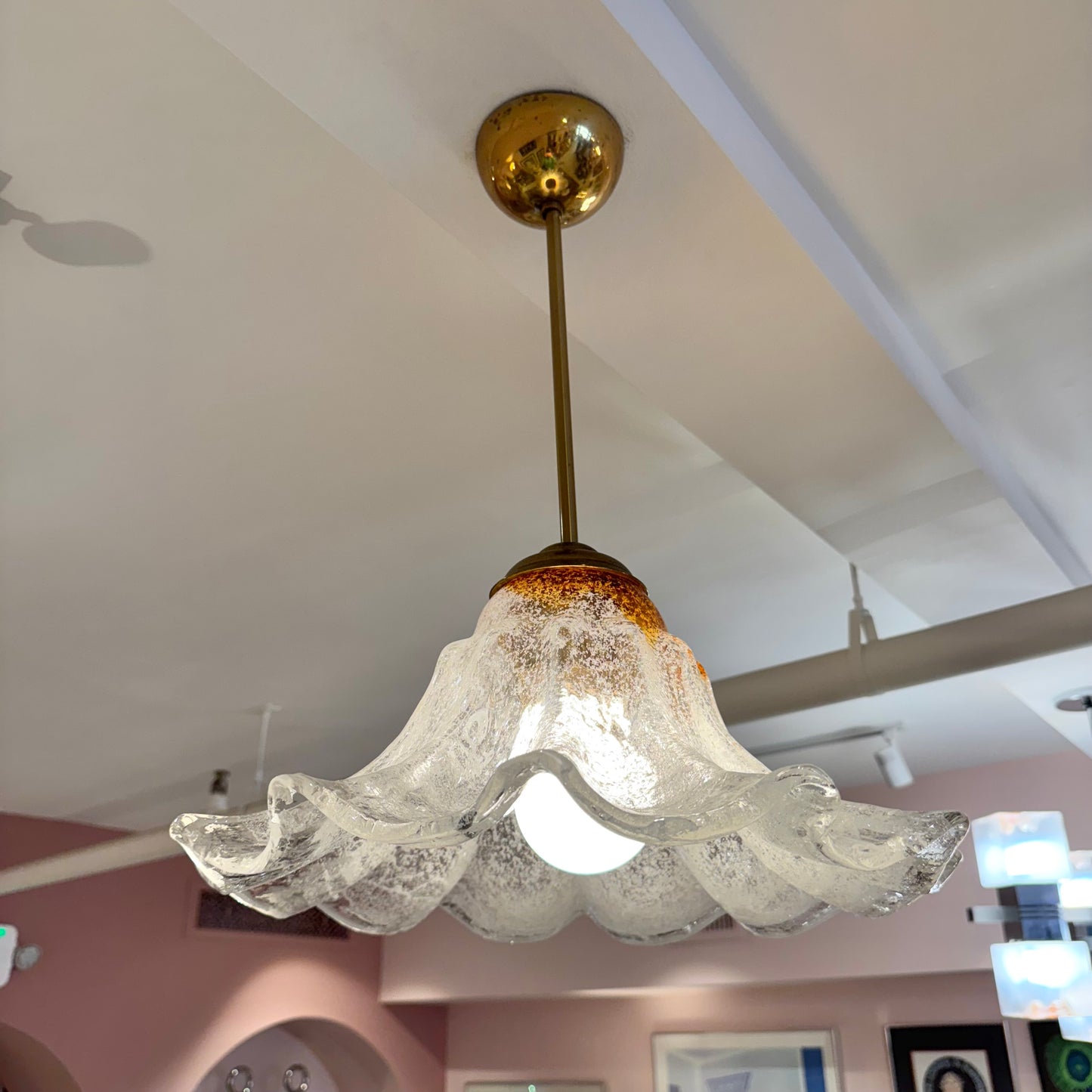 Vintage Two Tone Mazzega Style Glass Pendant Light Fixture