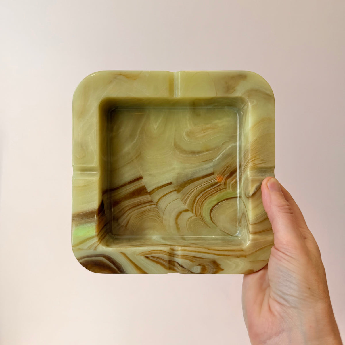 Vintage Chunky Faux Green Onyx Resin Ashtray