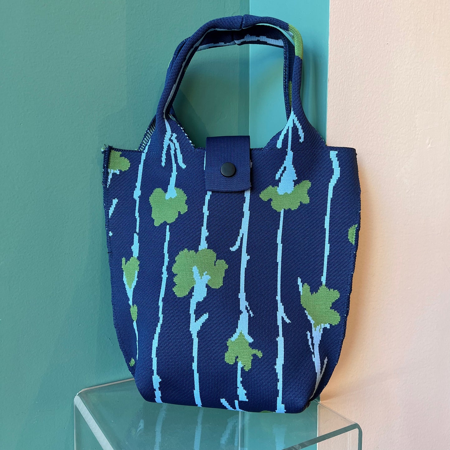 Blue Floral Knitted Bucket Bag
