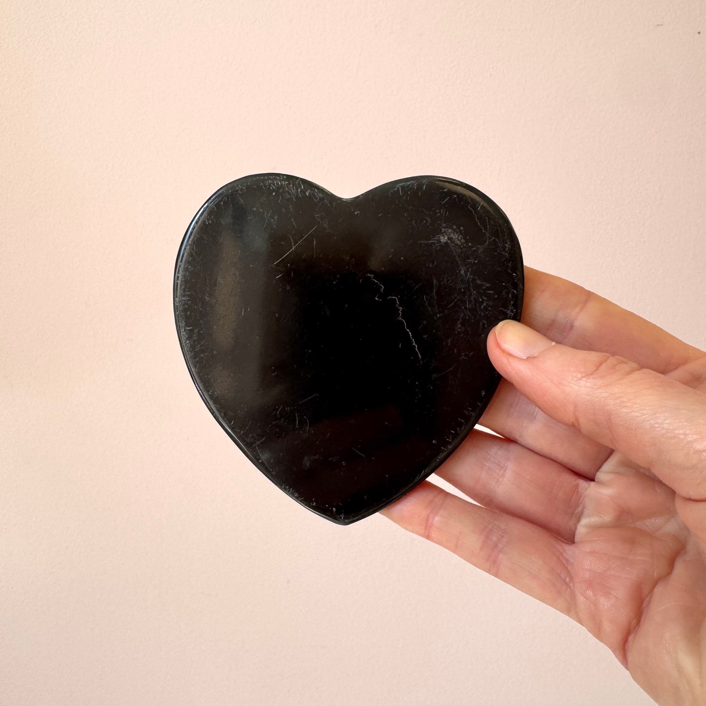 Vintage Set of 6 Black Marble Heart Coasters in Caddy