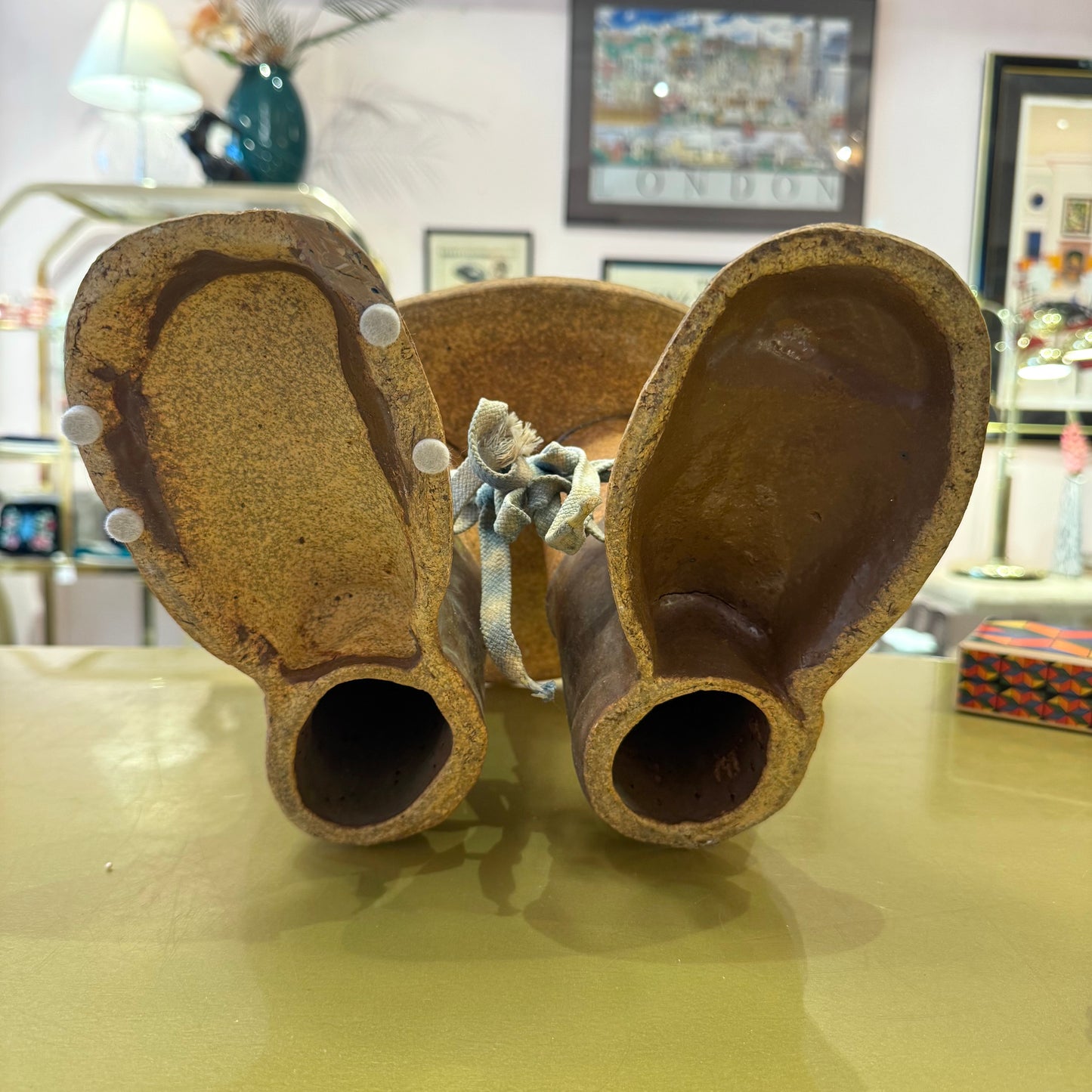 Vintage Folk Art Ceramic Shoes Stool/Plant Stand