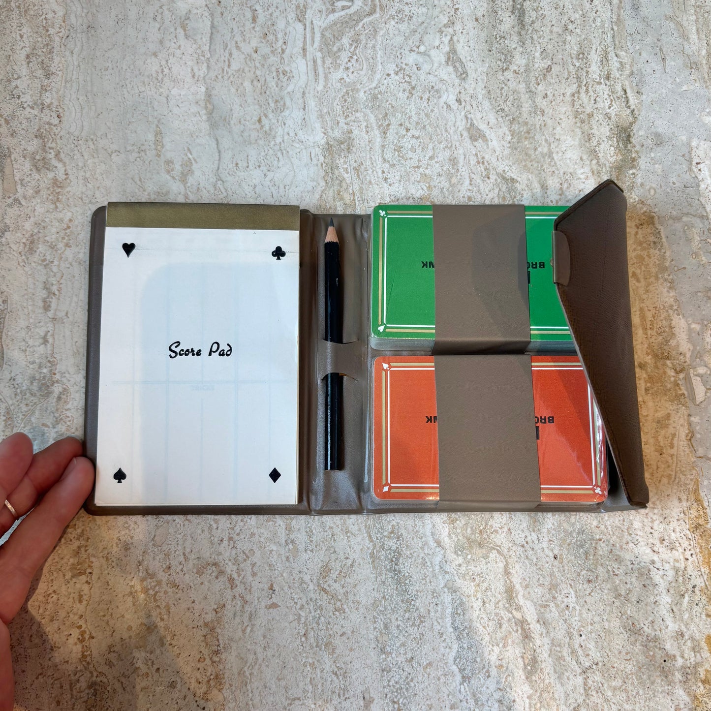 Vintage Set of Bridge Cards and Pad in Holder