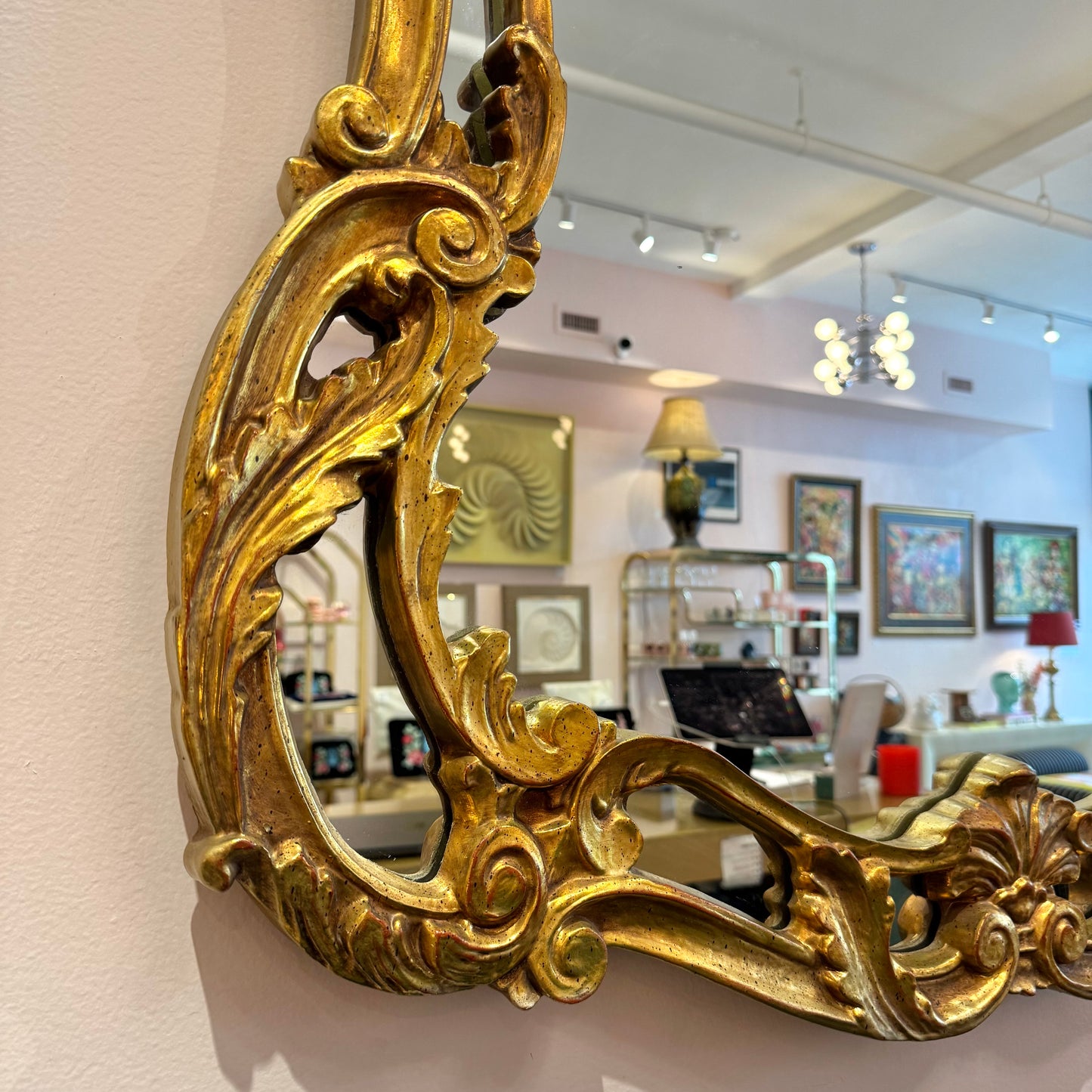 Vintage Large Gold Giltwood Rococo Style Mirror