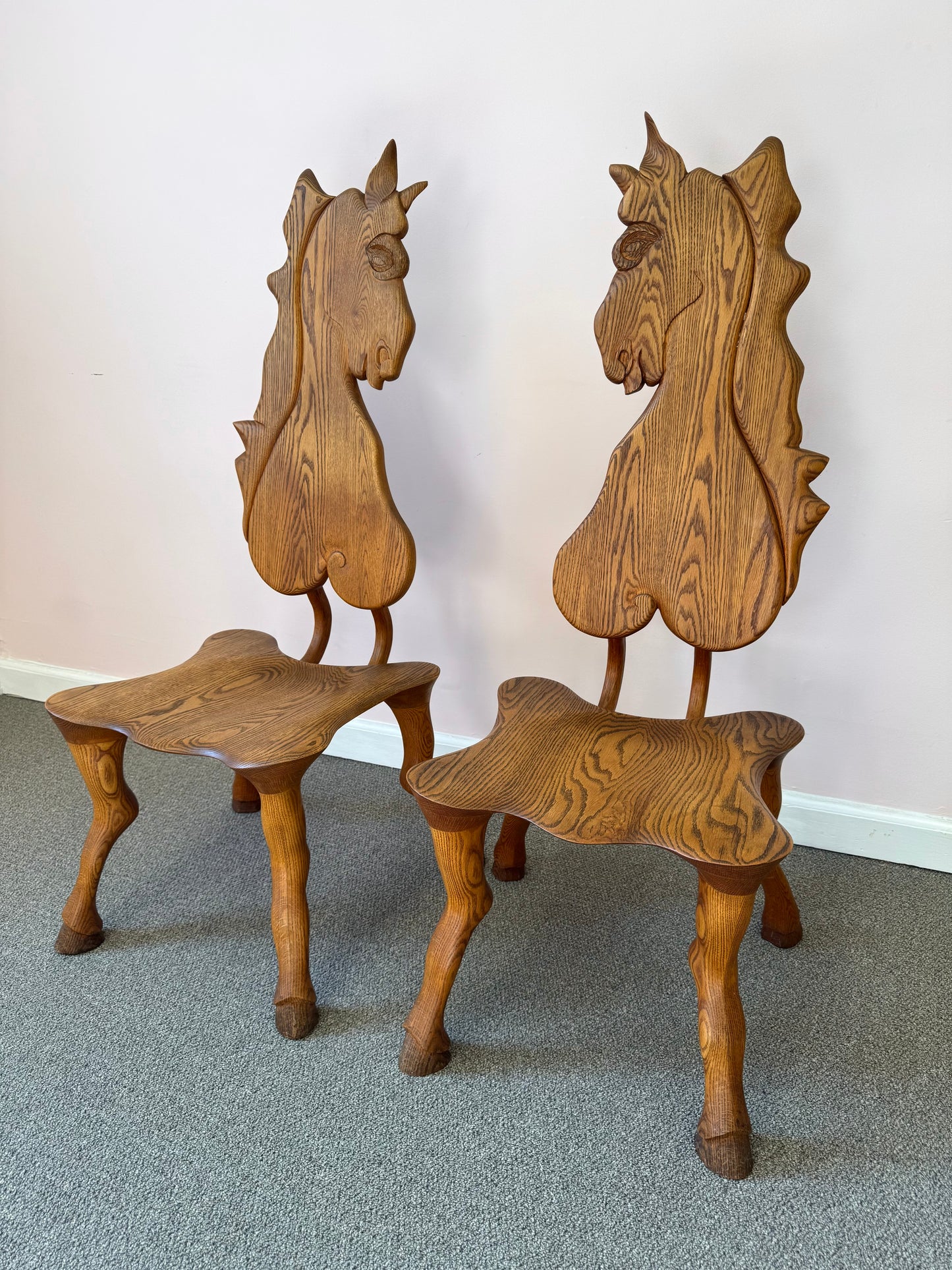 Pair of 1980 Andrew Willner Horse Chairs/Signed and Dated