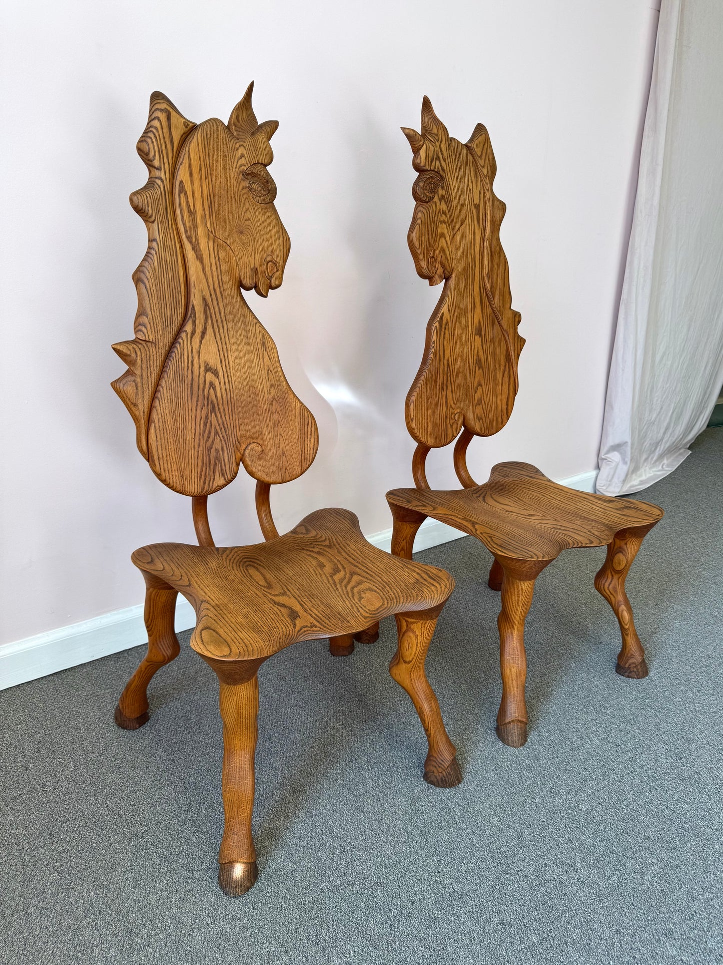 Pair of 1980 Andrew Willner Horse Chairs/Signed and Dated
