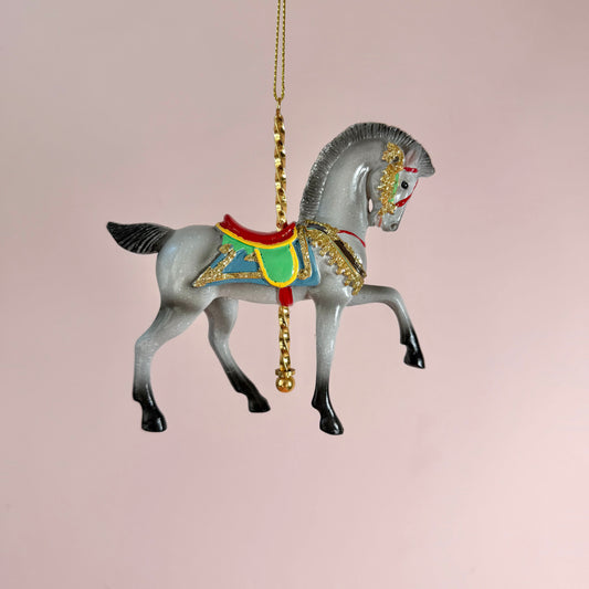 Resin Grey Carousel Horse Ornament