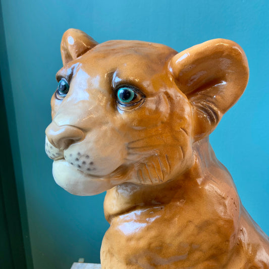 1970’s Chalkware Lion Cub Statue