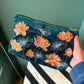 Lotus Rich Blue Velvet Large Everyday Pouch by Elizabeth Scarlett