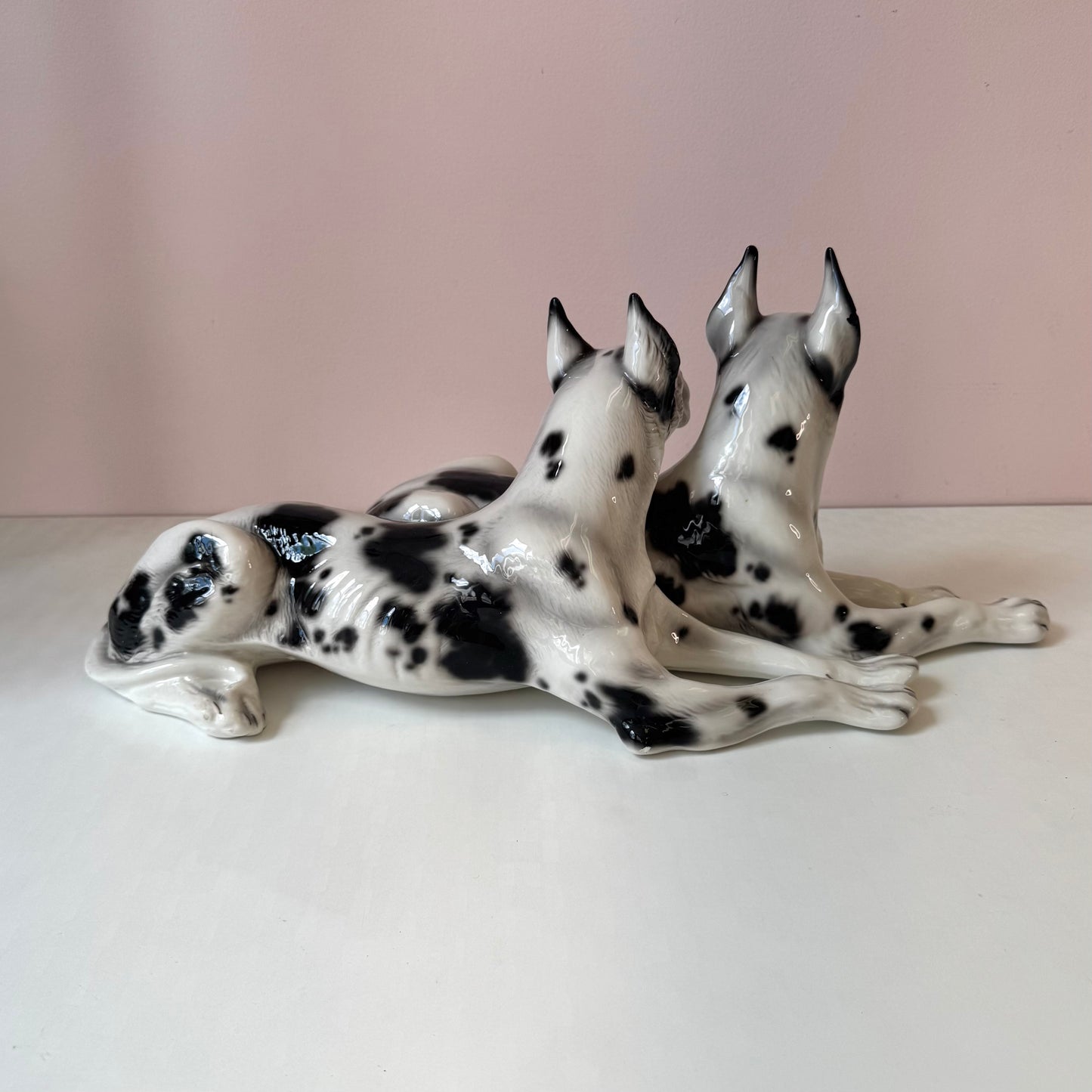 Vintage Porcelain Great Danes Resting Sculpture by Giovanni Ronzan