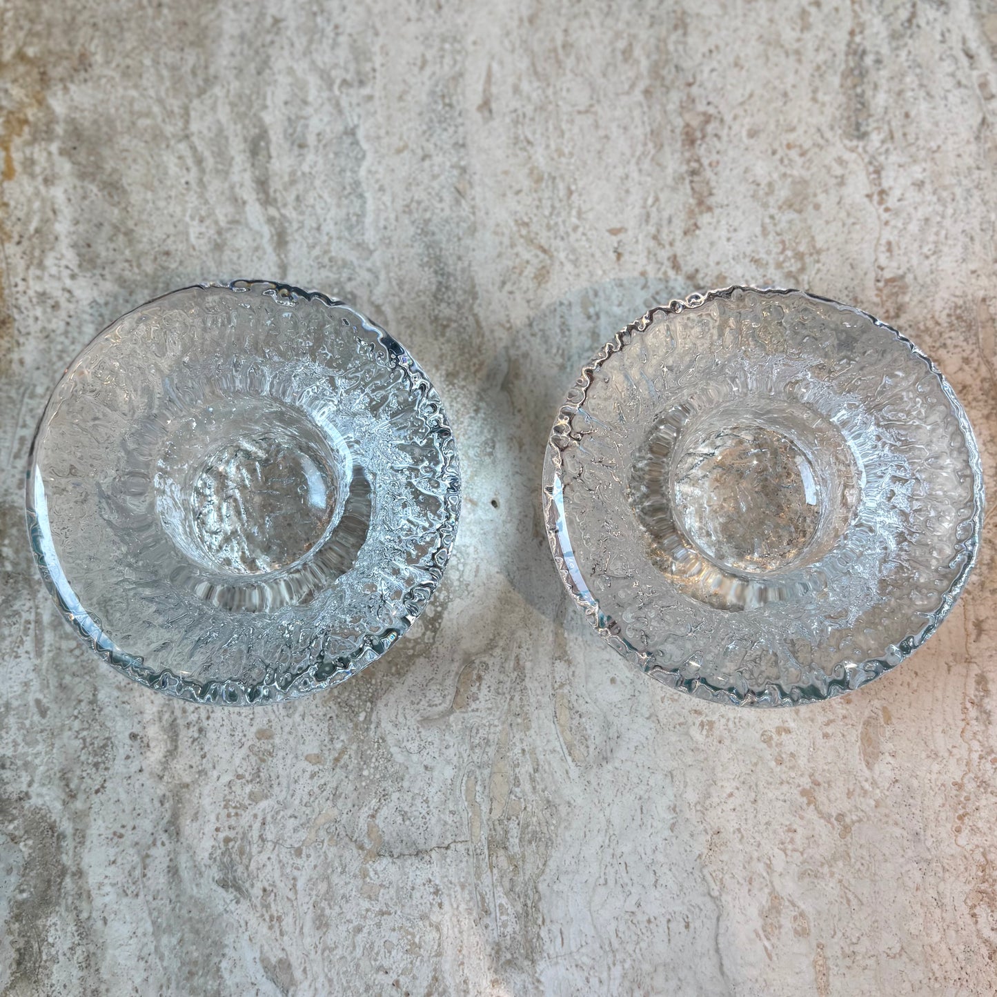 Vintage Pair of Orrefors Style Mushroom Glass Candle Holders