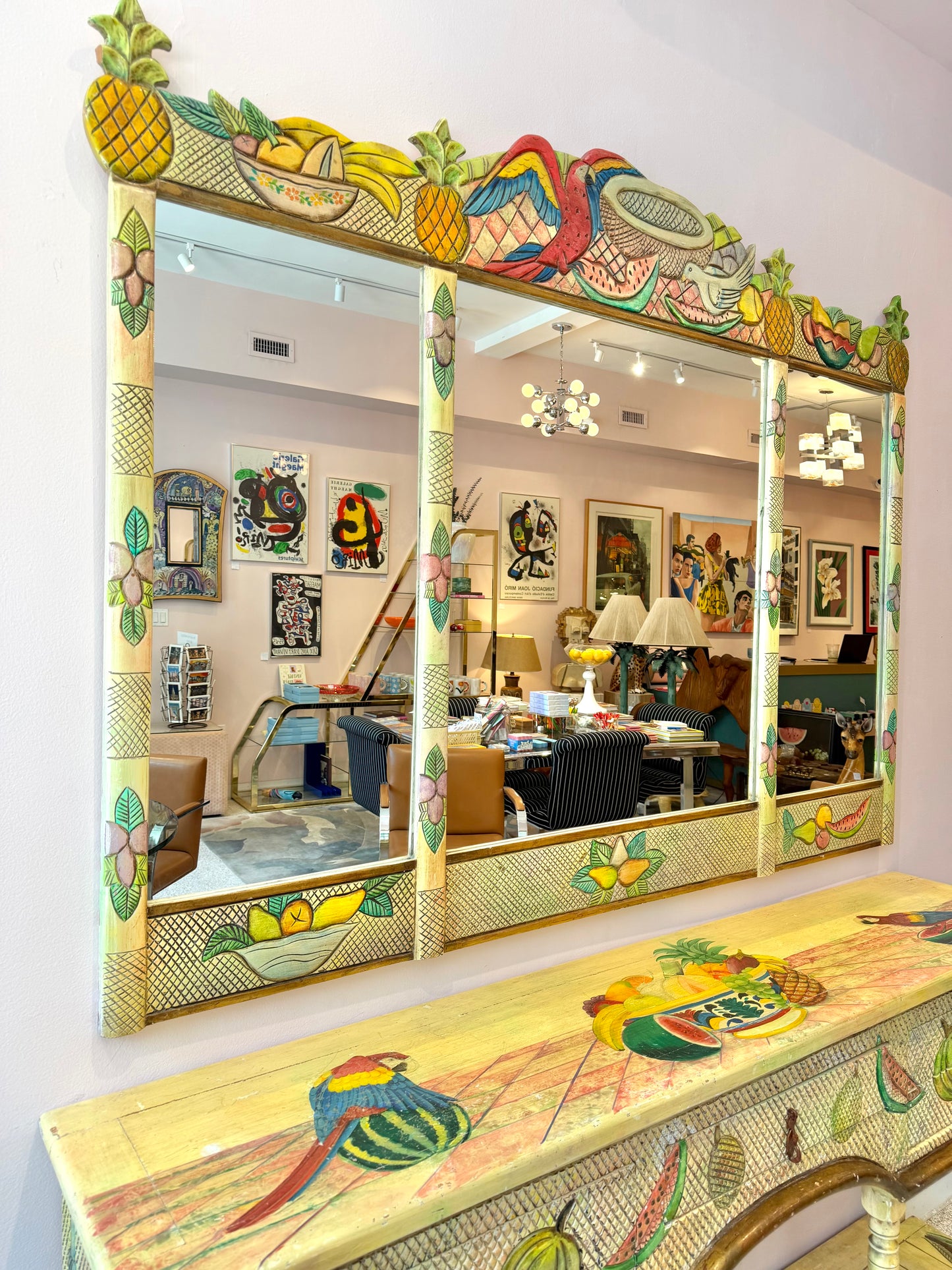 Vintage Hand Crafted Mexican Console and Mirror Set by Diseños Caaesa
