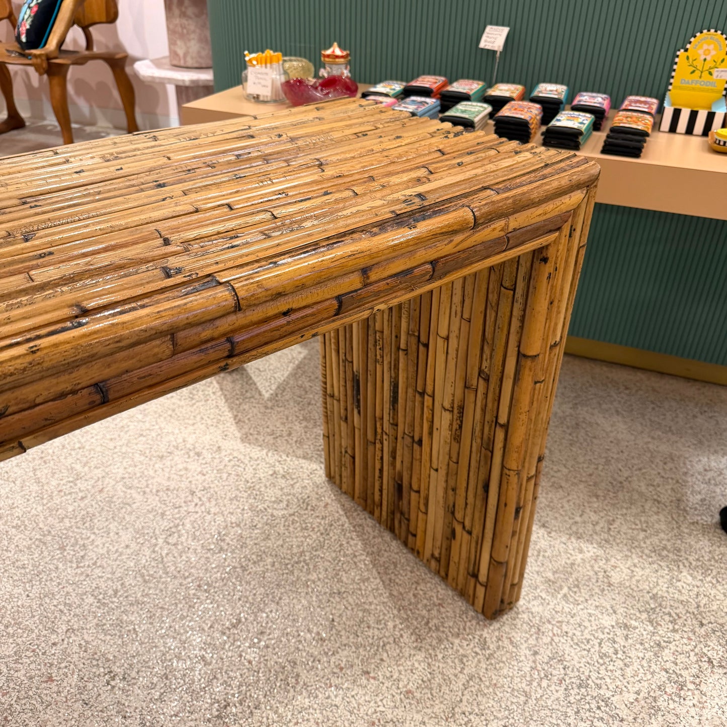 1970's Gabriella Crespi Style Bamboo Console Table