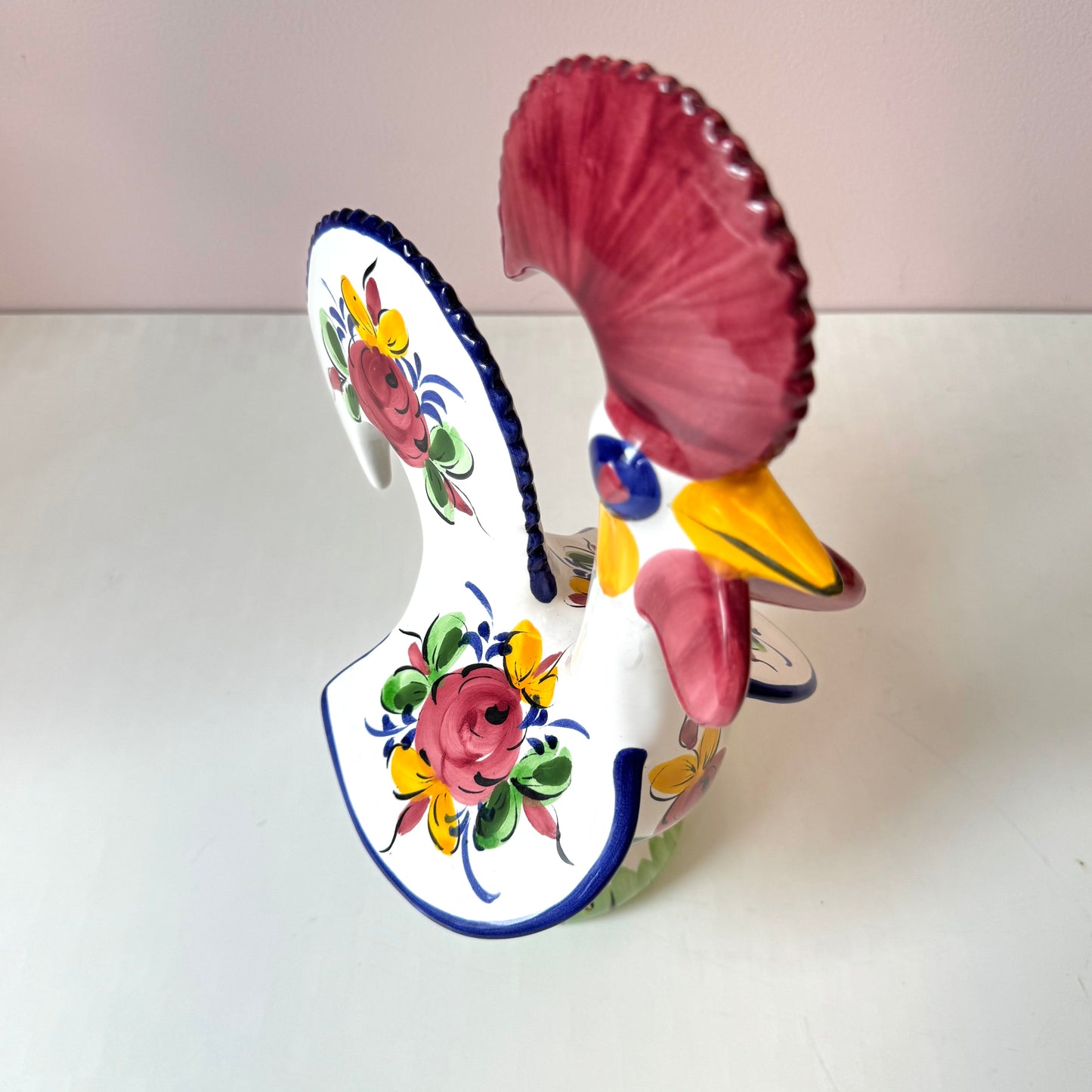 Vintage Portuguese Lucky Rooster Hand Painted Ceramic Figure