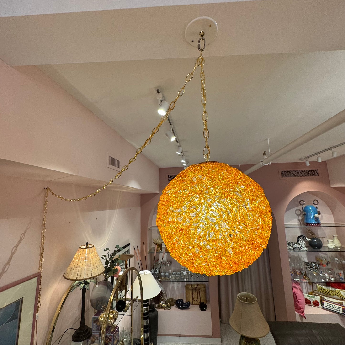 Vintage Orange Acrylic Spun Spaghetti Swag Light