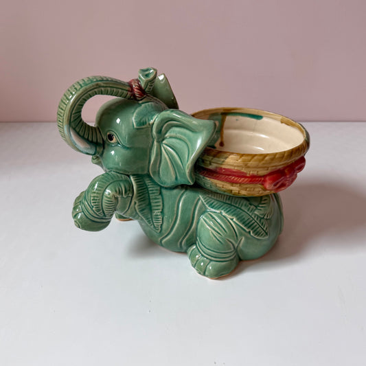 Vintage Green Ceramic Elephant Planter