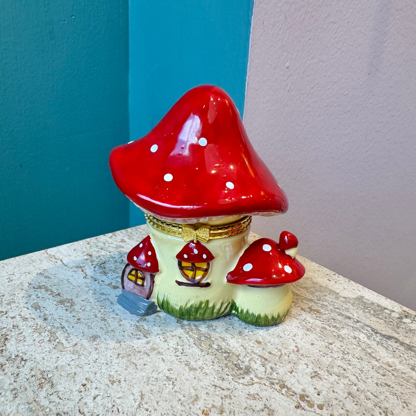 Mushroom House Hand Painted Trinket Box
