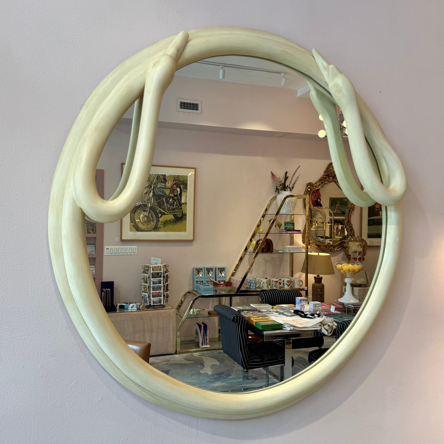 Vintage Circular Cream Swan Mirror