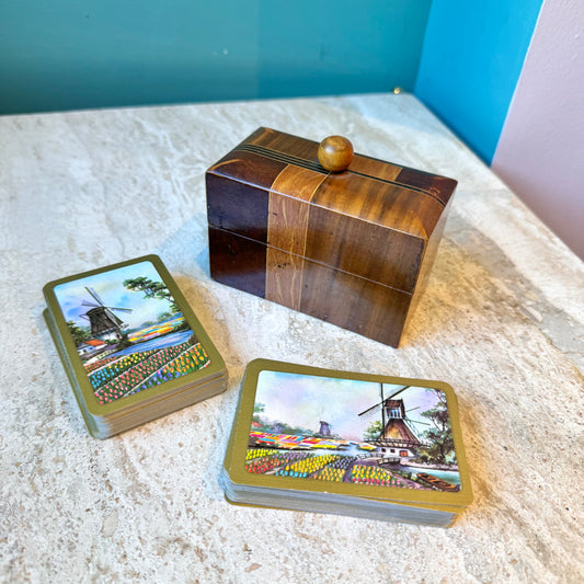 Vintage Wood Inlay Playing Card Box