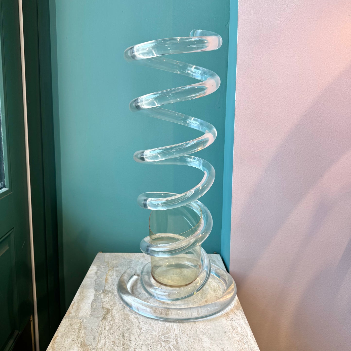 Mid Century Spiral Lucite Umbrella Stand by Dorothy Thorpe (as is)