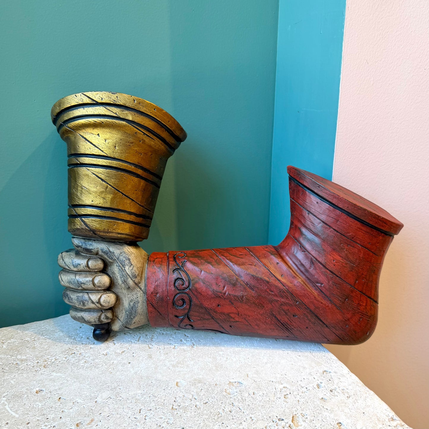 Vintage Wooden "Arm Ringing A Bell" Wall Hanging