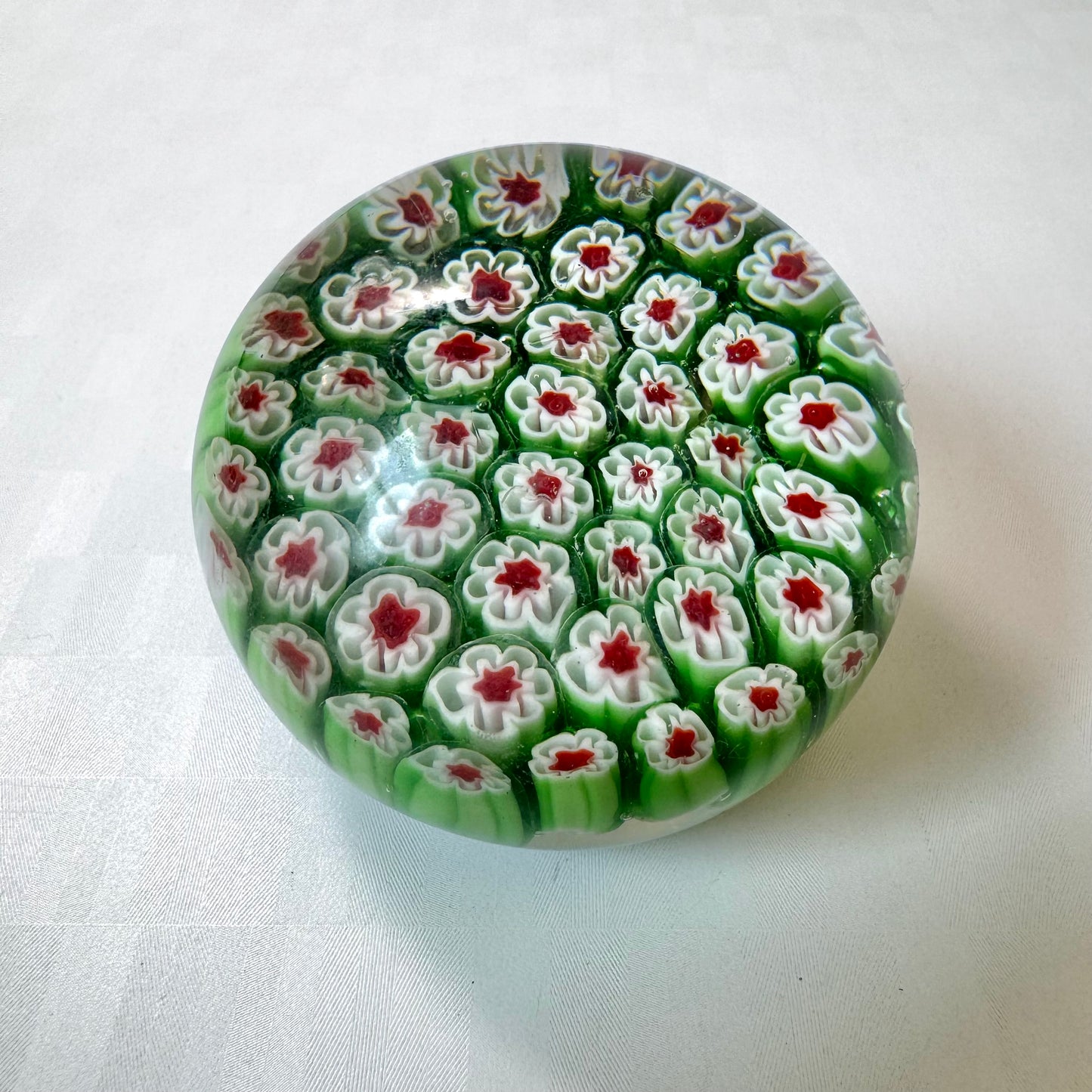Vintage Green, Red and White Millefiori Paperweight